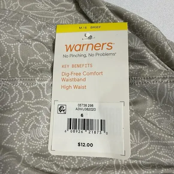 Warner's Brief Underwear Women's M/6 High Waist No Pinch Panty Beige Navy 2 pair - Picture 7 of 9